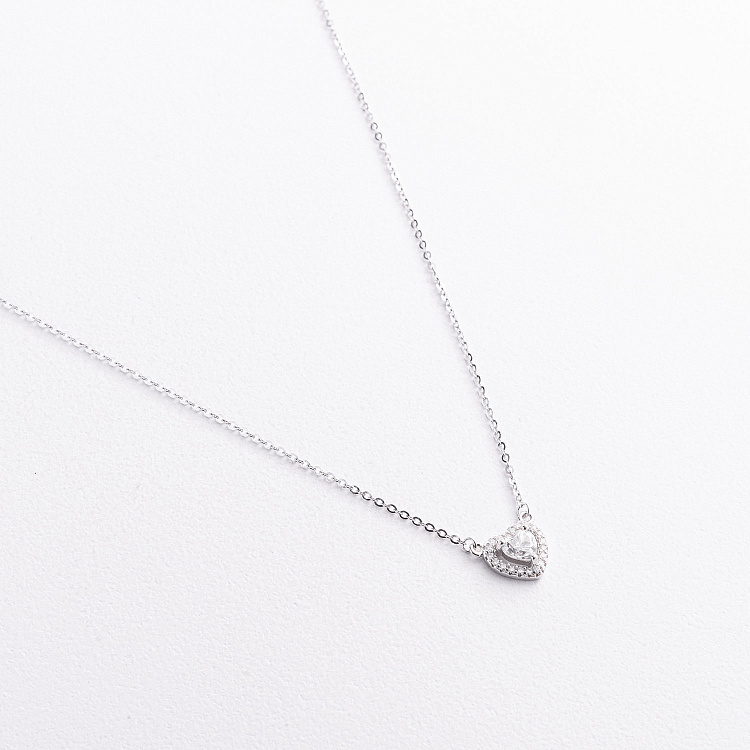 Серебряное колье "Сердечко" (муассанит) 181384 от ювелирного магазина Оникс - 1