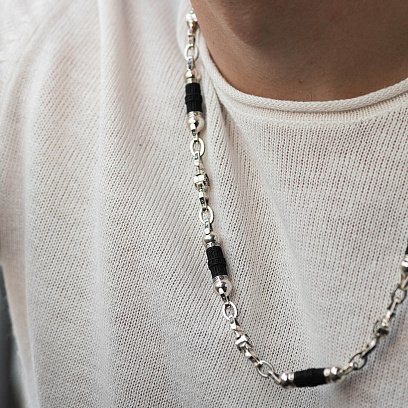 Мужская серебряная цепочка "Звезда Давида" с эбеновым деревом 811 №4