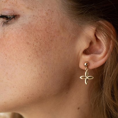 Сережки - пусети "Конюшина" в червоному золоті с07073 №3