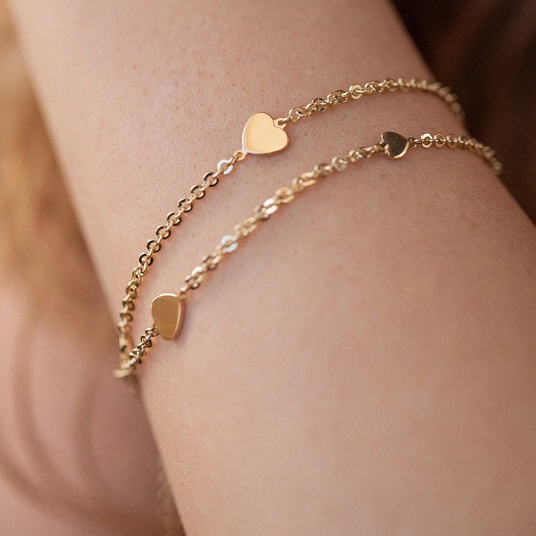 Подвійний браслет "Сердечки" у жовтому золоті б05196 від ювелірного магазину Онікс - 4