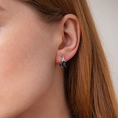 Золоті сережки з діамантами і сапфірами сб0380z №2