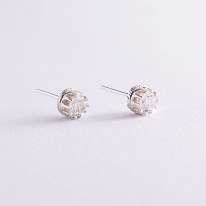 Серебряные серьги - пусеты с фианитами 121987