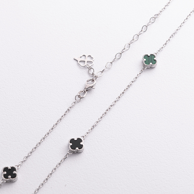 Срібне кольє "Конюшина" (онікс, малахіт) 181357 від ювелірного магазину Онікс - 1