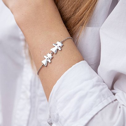 Серебряный браслет "Две девочки" (возможна гравировка) 2083 №2