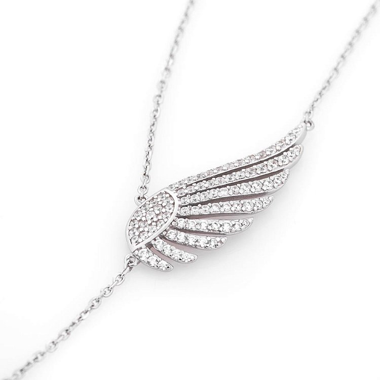 Срібне кольє "Крило з перлиною" (фіанітів) 18607 від ювелірного магазину Онікс - 6