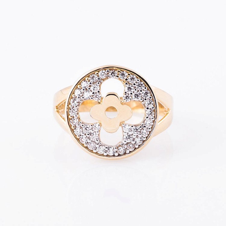 Золотое кольцо "Цветок-клевер" к05185 от ювелирного магазина Оникс - 2