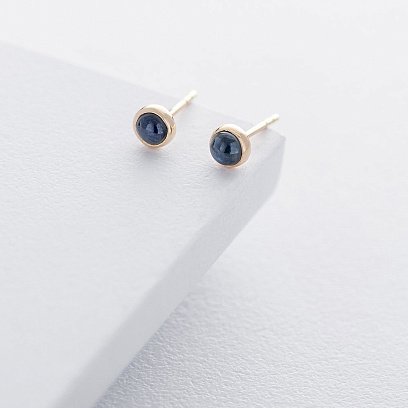 Золотые серьги-пусеты (агат) с05579а