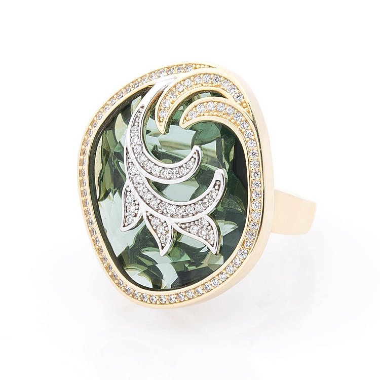 Золота каблучка з фіанітами к05851 від ювелірного магазину Онікс - 1