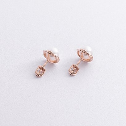 Золоті сережки - пусети з перлами с09105 №5