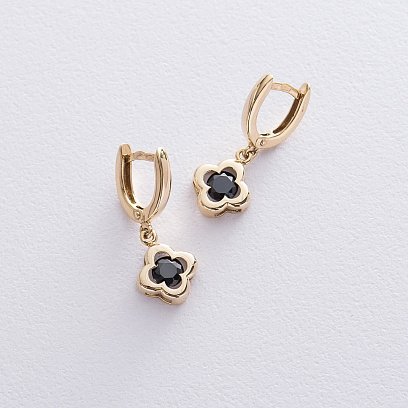 Золотые серьги "Клевер" с фианитом с04923 №4