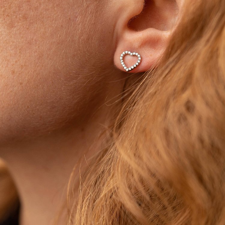 Золотые серьги - пусеты "Сердечки" с бриллиантами сб0437y от ювелирного магазина Оникс - 3