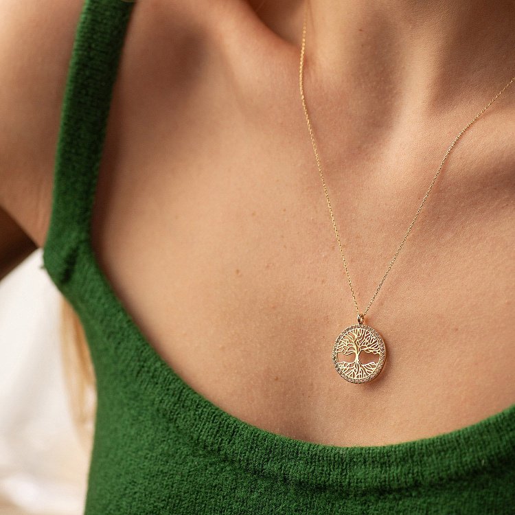 Кольє "Дерево життя" з фіанітами (жовте золото) кол02491 від ювелірного магазину Онікс - 3