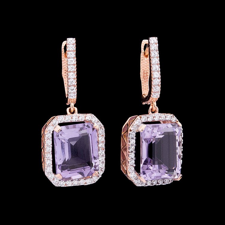 Золоті сережки з аметистом і фіанітами с02857 від ювелірного магазину Онікс