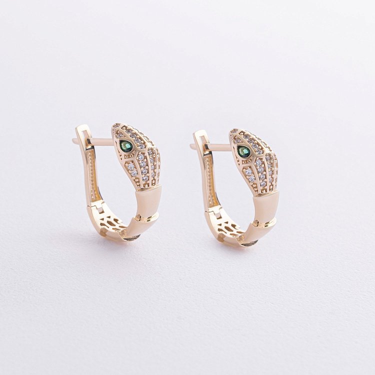 Сережки "Змії" у жовтому золоті (фіаніти) с09201 від ювелірного магазину Онікс