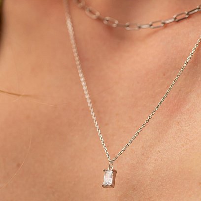 Двойное серебряное колье (фианит) 908-01591 №6