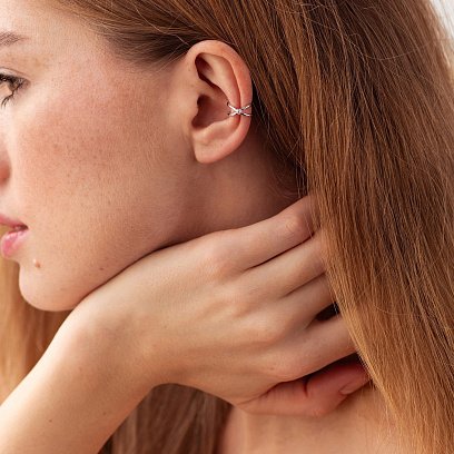 Серьга - каффа с фианитом (белое золото) с08555 №4