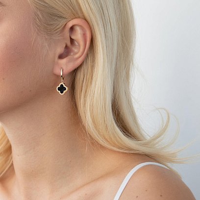 Серьги "Клевер" в желтом золоте (оникс) с07645 №3