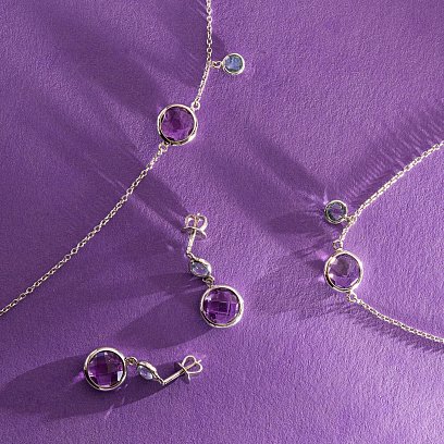 Золотые серьги - пусеты (аметист, топаз) с07335 №3