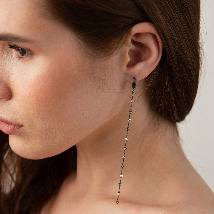 Золотые серьги "Шарики на цепочке" с09438 от ювелирного магазина Оникс - 2