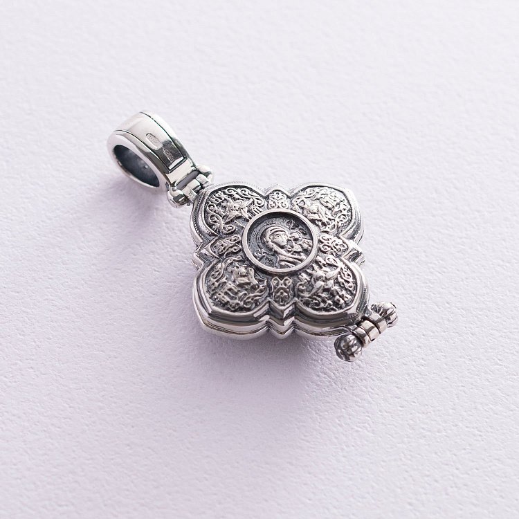 Серебряный мощевик "Господь Вседержитель. Казанская икона Божией Матери" с чернением 132475 от ювелирного магазина Оникс - 8