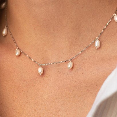 Серебряное колье с жемчугом 908-01430 №5