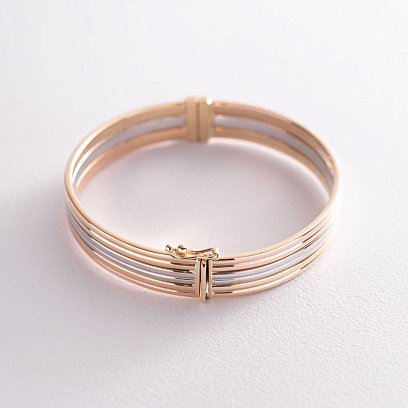 Жесткий браслет из трех цветов золота б02882 №4