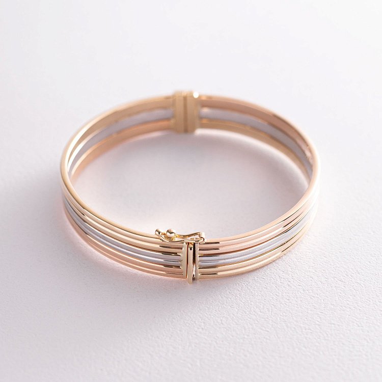 Жесткий браслет из трех цветов золота б02882 от ювелирного магазина Оникс - 3