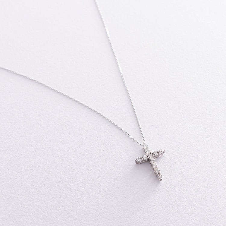 Колье "Крестик" в белом золоте (фианиты) кол01815 от ювелирного магазина Оникс - 2