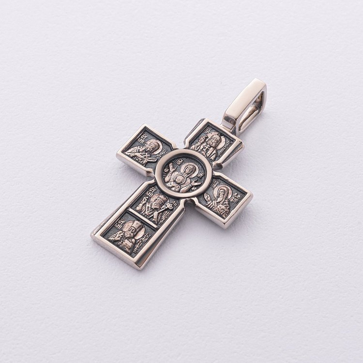 Православний хрест "Розп'яття. Божа Матір "Втілення". П'ять святителів" (чорніння) п03762 від ювелірного магазину Онікс - 2