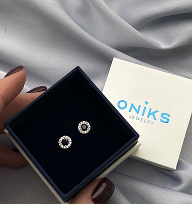 Срібні сережки - пусети з сапфірами і фіанітами 2112/9p-HSPH №3