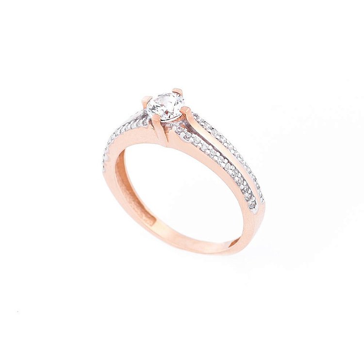 Золотое помолвочное кольцо с фианитами к03536 от ювелирного магазина Оникс