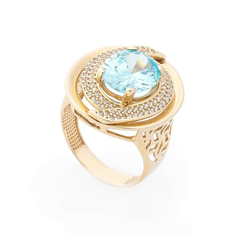 Эксклюзивное золотое кольцо с фианитами к04414 от ювелирного магазина Оникс - 1