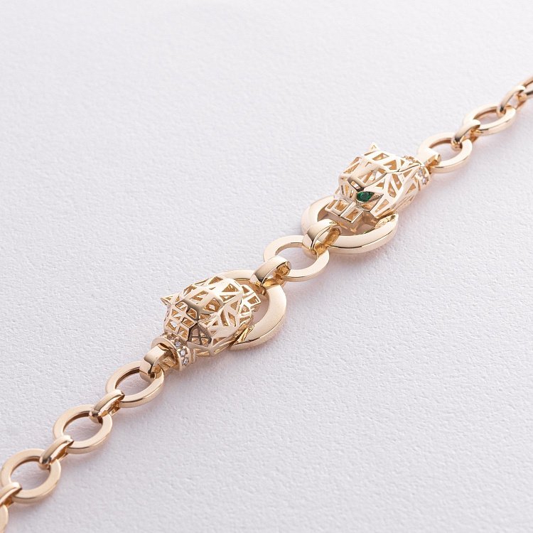 Браслет "Пантера" у жовтому золоті (фіаніти) б05311 від ювелірного магазину Онікс - 4