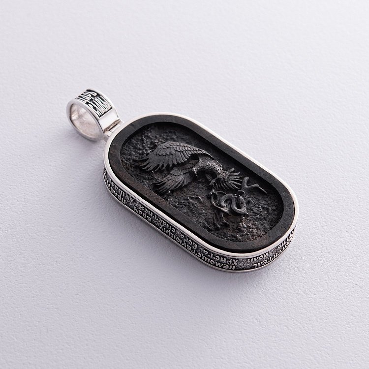 Серебряный кулон "Св. Георгий Подебедоносец" с эбеновым деревом 950 от ювелирного магазина Оникс - 2