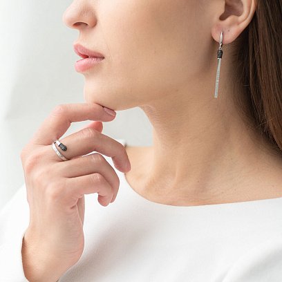 Золоті сережки "Сірники" (чорні фіаніти) с06279 №2