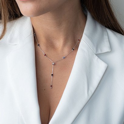 Серебряное колье (разноцветные фианиты) 181115 №6