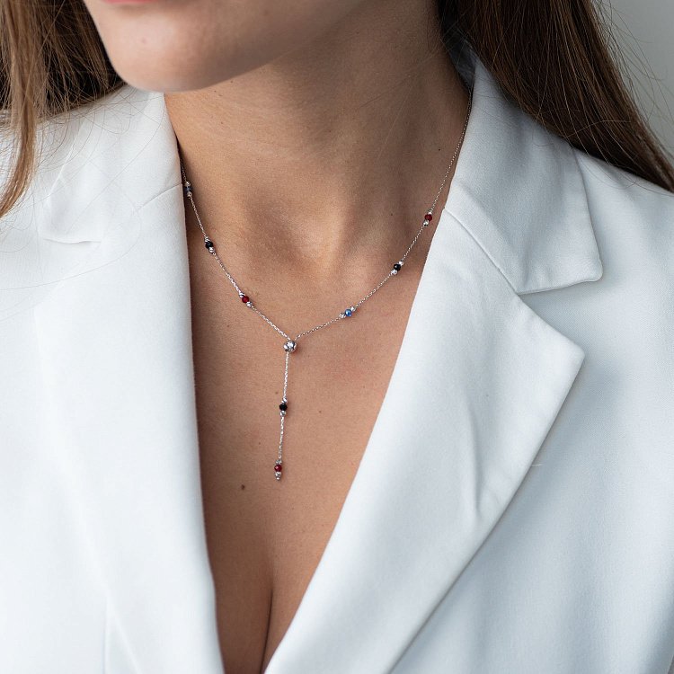 Серебряное колье (разноцветные фианиты) 181115 от ювелирного магазина Оникс - 5