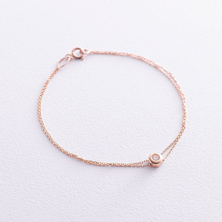 Двойной золотой браслет с фианитом б04140 от ювелирного магазина Оникс