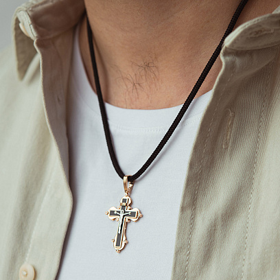 Золотой крестик "Распятие. Спаси и Сохрани" (фианиты, эмаль) 270057E №4