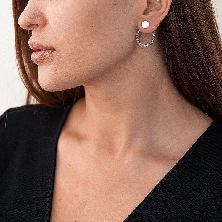 Серебряные серьги - джекеты 2 в 1 "Шарики" 123098 от ювелирного магазина Оникс - 3