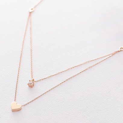 Золоте кольє "Серце" з фіанітом кол01436