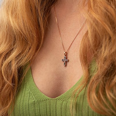 Золотой православный крестик с распятием и молитвой (чернение) п02536 №4