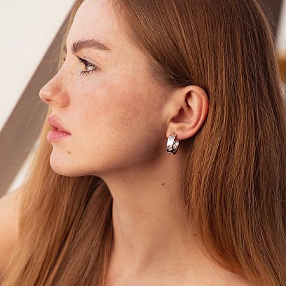 Серьги - кольца "Клевер" в белом золоте (фианиты) с08889 №2