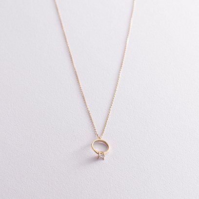 Кольє із заручальною каблучкою в жовтому золоті (фіаніт) кол00771