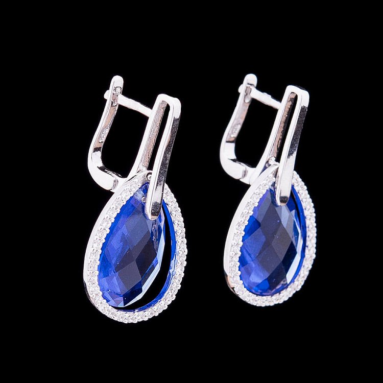 Серьги с синими фианитами с18 от ювелирного магазина Оникс - 3