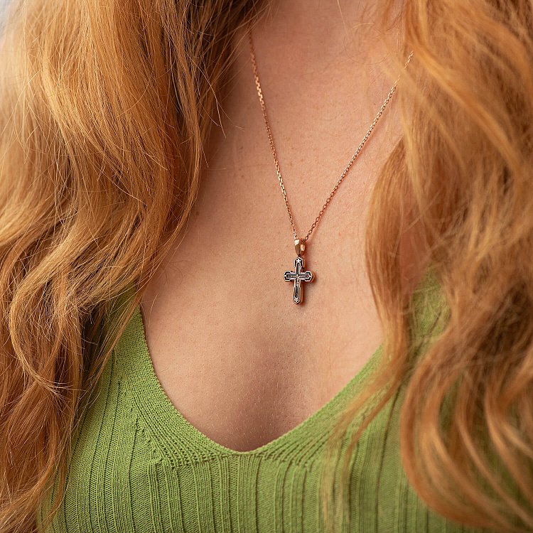 Золотой православный крестик с распятием и молитвой (чернение) п02536 от ювелирного магазина Оникс - 3