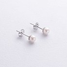 Сережки - пусети з перлами (біле золото) с08914 от ювелирного магазина Оникс - 2