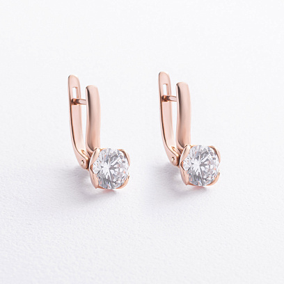 Золотые серьги с сердечками (фианиты) с08639