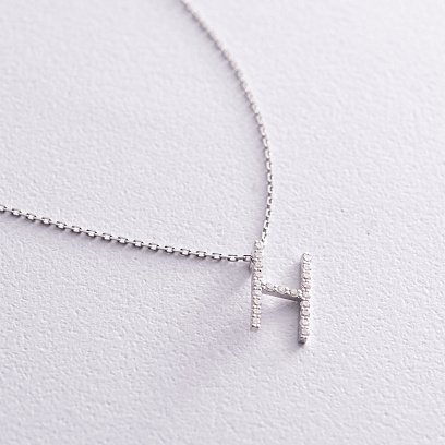 Золотое колье с буквой "Н" с бриллиантами 133761121 №7