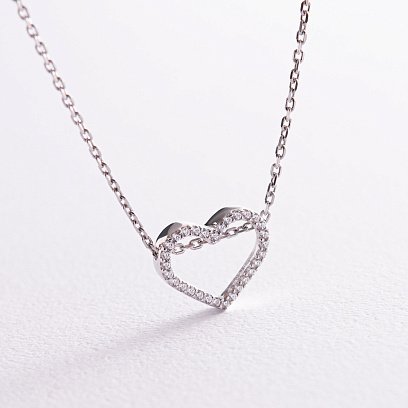 Серебряное колье "Сердечко" с фианитами 908-01004